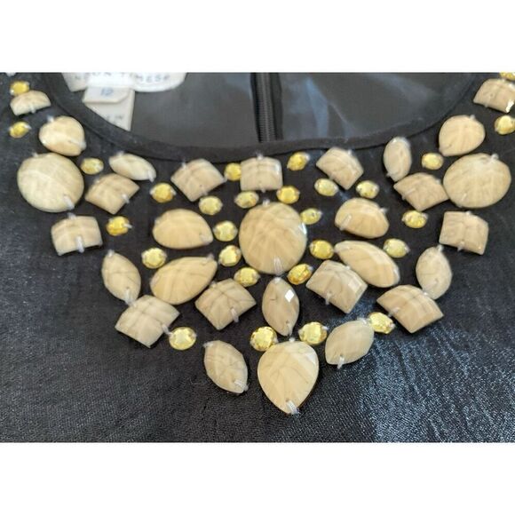 London Times Raw Silk Black Dress with Embellishments  12 - Picture 5 of 5